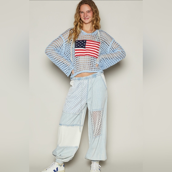 POL Light Blue Crochet Top with American Flag - Picture 5 of 5